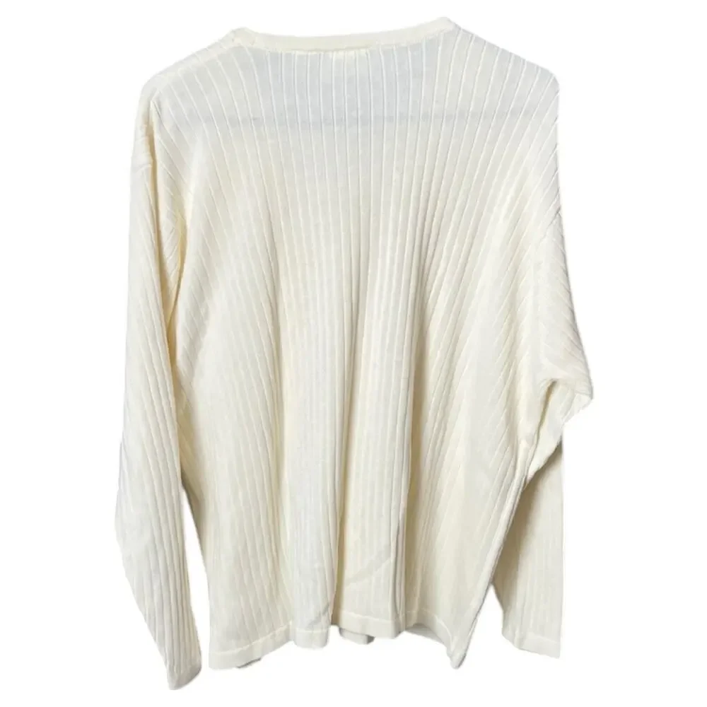 Vintage 90s Liz Claiborne Villager Ivory Ribbed Faux Twinset Cardigan Size 1/XL
